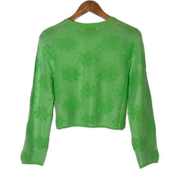 Zara Floral Knit Crop Semi-Sheer Long Sleeve Sweater Top - Picture 4 of 9